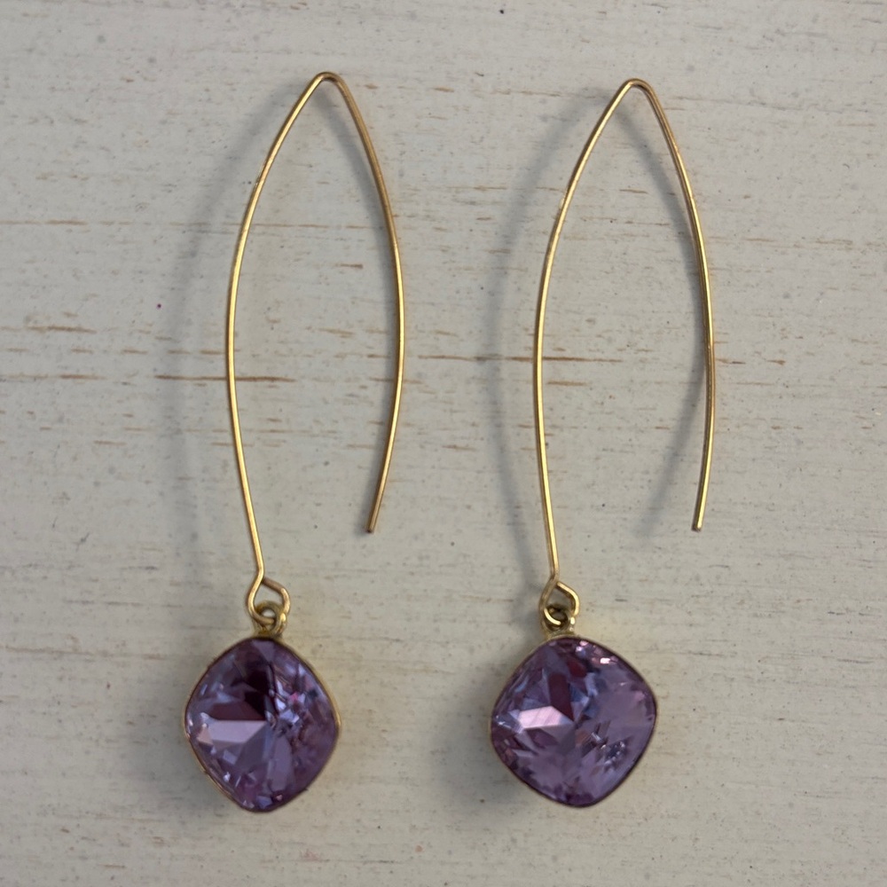 Amethyst Color Gold Tone Earrings February Birthstone